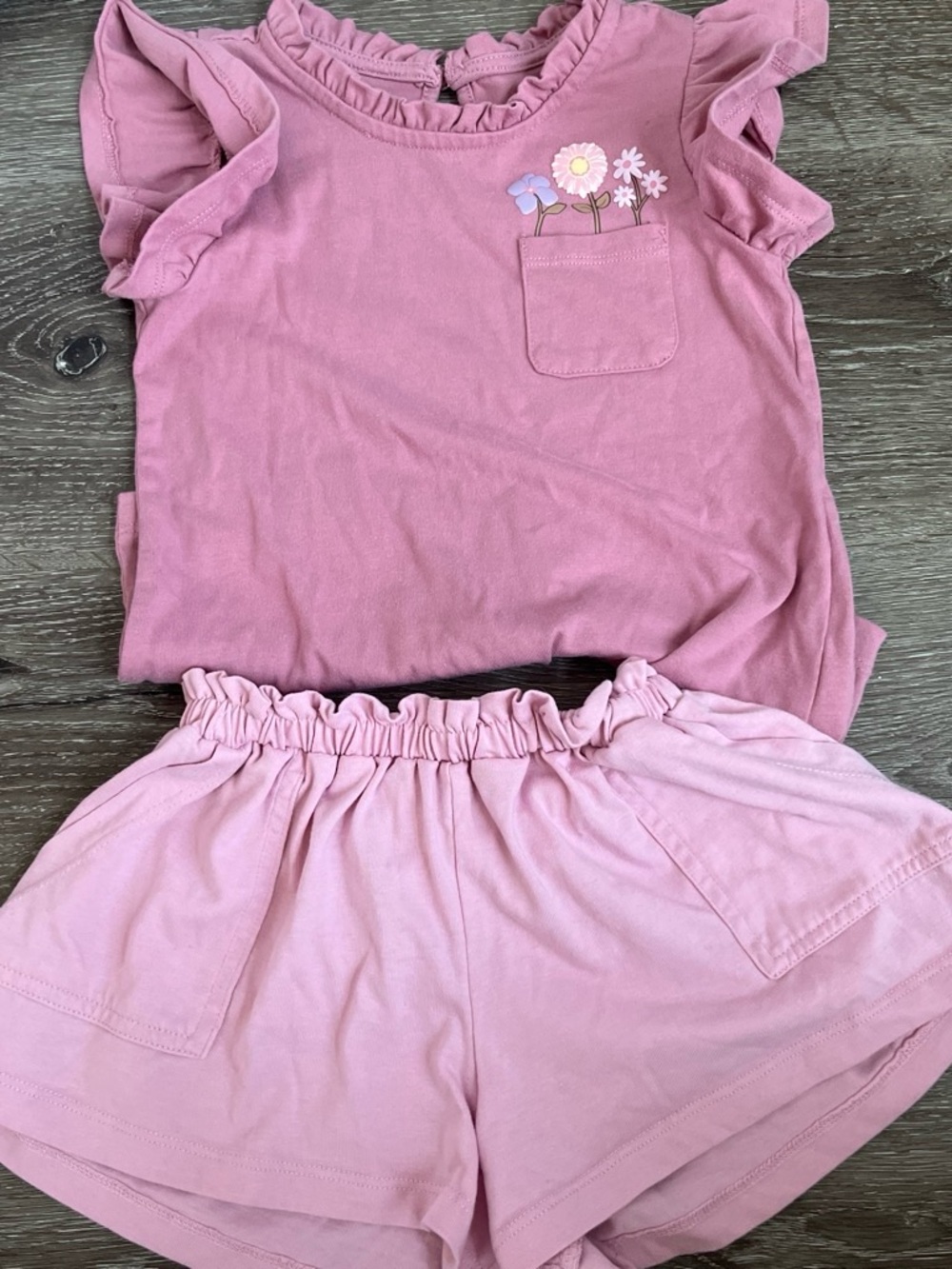 Kids Headquarters Pink Ruffle Sleeve Top & Elastic Waist Shorts Set